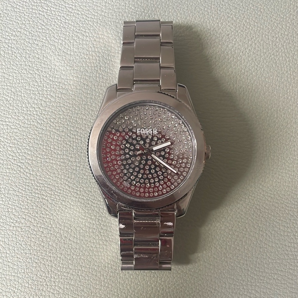 Crystal-Studded Metal Link Watch